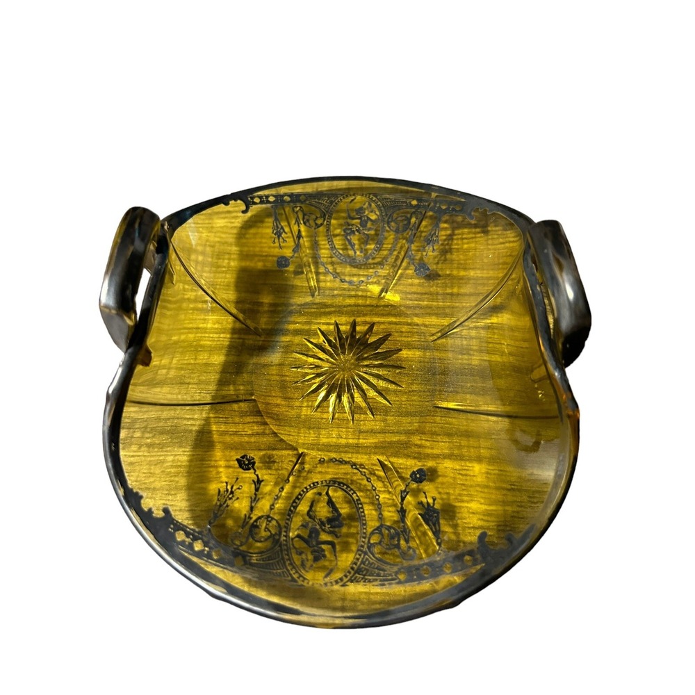 Antique Heisey Art Glass Candy Trinket Dish Bowl mercury yellow